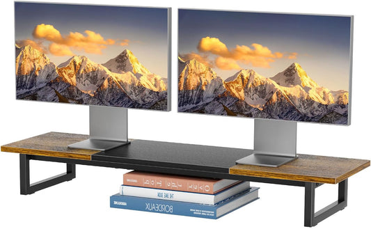 2 Simple Trending Desk Organizers and Accessories, Dual Monitor Stand Riser, Desk Shelf Wood Computer Rack for Monitors