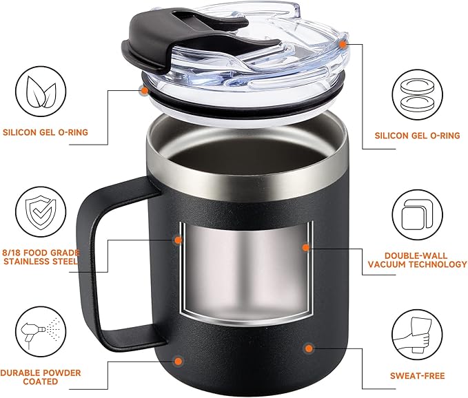 12oz Insulated Coffee Mug Cup with Handle, Stainless Steel Travel Coffee Mug with Flip Lid, Double Wall Vacuum Coffee Tumbler,Seafoam