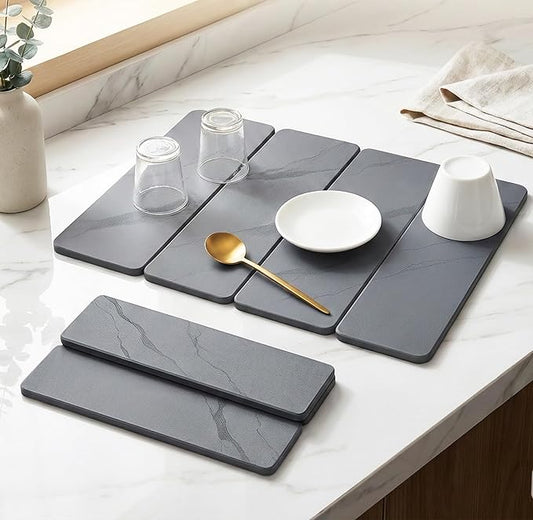 Stone Drying Mat for Kitchen Counter,24"×16" Diatomaceous Earth Dish Drying Mat, Absorbent Drying Stone Mat for Modern Kitchen Countertop (Dark Gray, Large)
