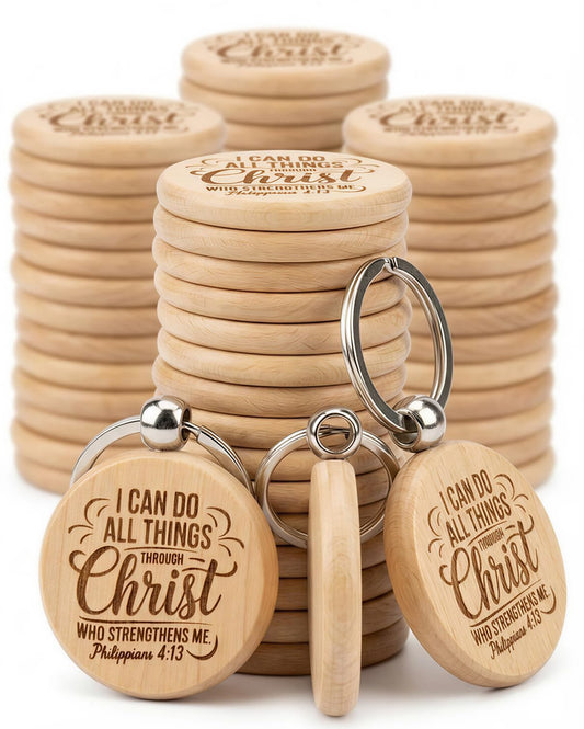 AWEZO 100 Pcs Christian Keychains Bulk, Wooden Bible Verse Key Rings for Church Favors, Baptism, Communion, Religious Gifts
