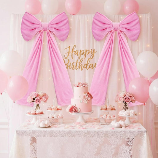 Skiennix Large Pink Velvet Bows - 24 x 52 Inch Christmas Tree Topper & Wedding Decor