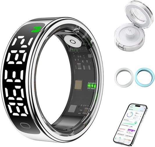 Smart Health Ring for Women Men, Smart Ring Fitness Tracker for iOS Android, Heart Rate, Blood Oxygen, Blood Pressure, Sleep Monitoring,5ATM Waterproof, No Subscription Fee (Silver, 12#)