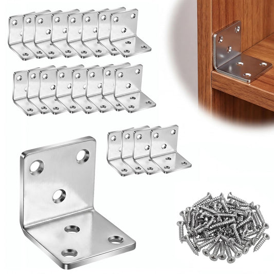 20 Pack Heavy Duty L Angle Brackets, Stainless Steel 2"x2"x2" 90 Degree Framing Brackets, Construction Building Metal Brackets for Wood Fence, Furniture and Outdoor Structures with 120pcs Screws