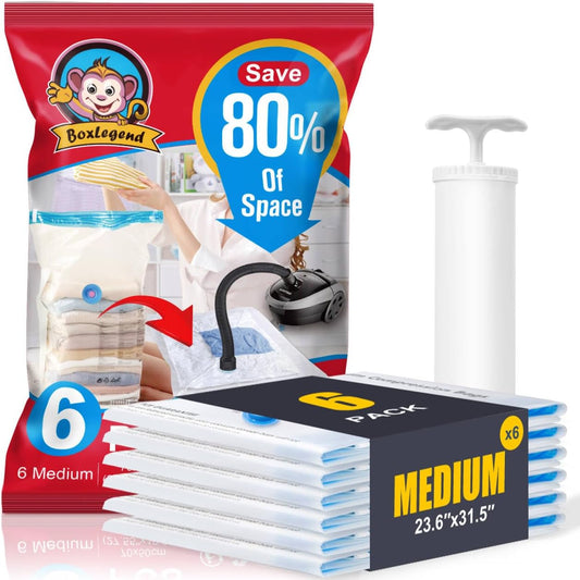 BoxLegend Vacuum Storage Bags - Thickened Waterproof Seal Bags for Clothing & Bedding | 6 Medium 19.68”x27.56”