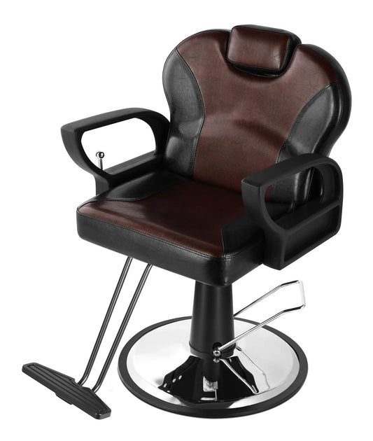 Beautymega Vintage Hydraulic Pump Hair Cutting Chairs Reclining Beauty Salon Styling Chairs (Black & Brown)