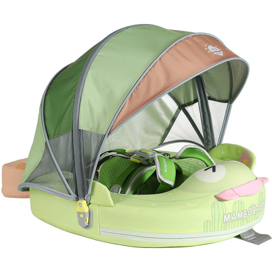 Mambobaby Float Non-Inflatable Baby Float with Canopy, Five-Point Safety System, 3D Canopy(Detachable) UPF 50+, Baby Pool Floats for 3-24 Months, Dual-Mode Toddler Swim Floaties