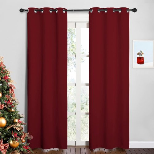 NICETOWN Burgundy Blackout Curtains - Thermal Insulated Draperies for Christmas | 34 x 84-Inch Pair