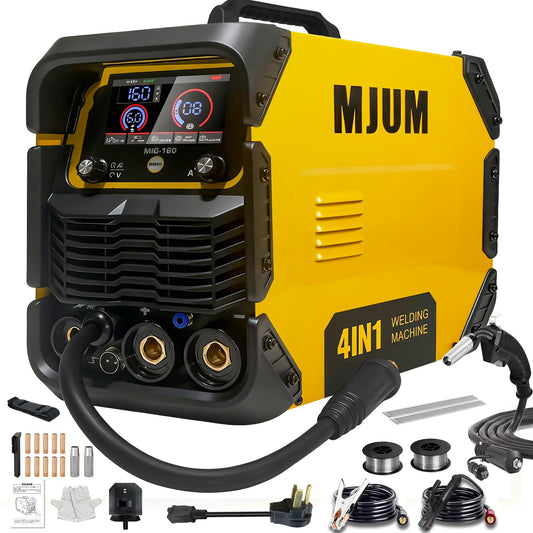 160A 4-in-1 AI Welding Machine: Dual Voltage 110V/220V Gas MIG/Flux Core/Lift TIG/Stick Welder – Smart Synergic Control IGBT Inverter HD LED Display for Home Repair Auto Restoration Metal Fabrication