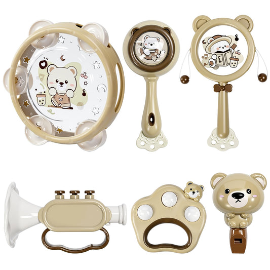 Baby Musical Toys for Toddlers 1-3: 6pcs Montessori Kids Musical Instruments Infant Baby Teething Toy with Rattle & Tambourine for Preschool Learning Birthday for Boys Girls