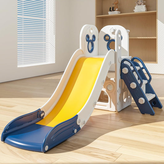CHIIRAKU Toddler Slide L-Shaped, 5 in 1 Kids Slide Climber for Toddler, with Ball & Hoop, Indoor Outdoor Baby Playset, Anti-Slip, 65IN/165CM,Toy Storage, Ideal for Boys Girls Birthday