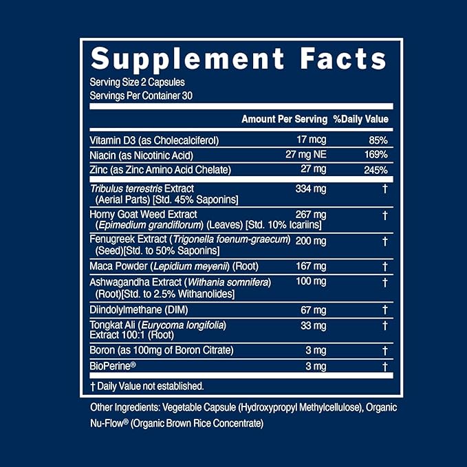 PS Natural Testosterone Booster for Men - Premium D3 and Zinc Supplements for Men with Tribulus, Horny Goat Weed, and Tongkat Ali - Test Booster and Energy Supplements (120 Capsules)