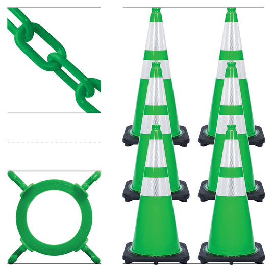28" Green Reflective Traffic Cone and Chain Kit