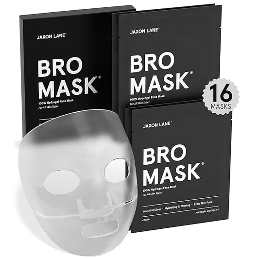 BRO MASK: Korean Face Mask for Men | 2 Pc. Hydrating Anti Aging Sheet Masks Contain Vitamin C, Vitamin E, Hyaluronic Acid, Hydrolyzed Collagen for Face Care, Acne Treatment (4 X 4 Packs)