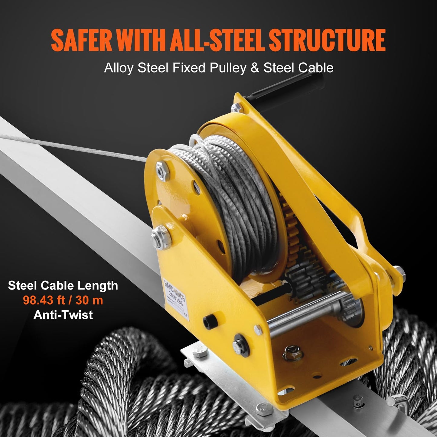 VEVOR 2600 lbs Winch Confined Space Tripod Kit, Heavy Duty Rescue Tripod Lifting Hoist 98' Cable, 32.8' Fall Protection, 5-8ft Working Height, Portable Kit w/Harness Blower Gas detector