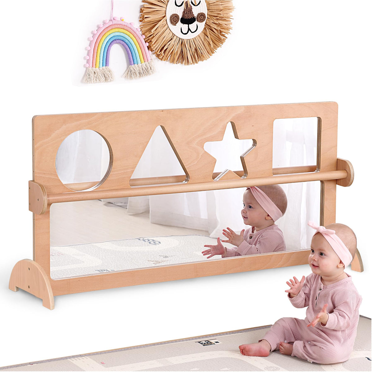 Bolocon Baby Shatter-Resistant Safety Mirror with Pull Up Bar, Infants Early Learning Exploration Set, Toddlers Montessori Furniture for Daycare, Preschool and Nursery