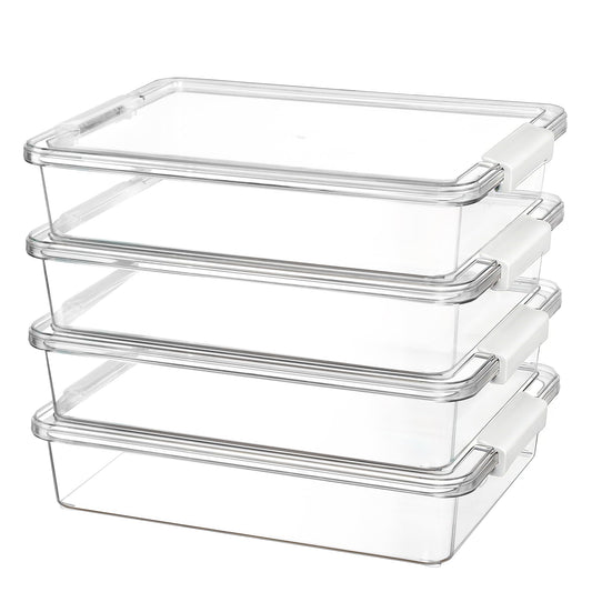 Vtopmart 6 Qt Plastic Storage Bins with Lids, Clear Sensory Bins, Arts Crafts Organizers and Storage, Stackable Containers for Home Office and School Supplies, 4 Pack, White