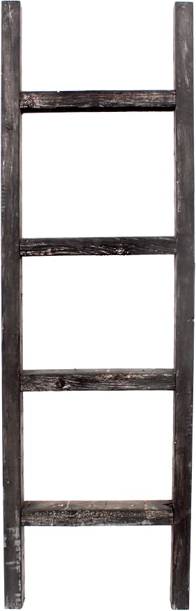 BARNWOODUSA Rustic Decorative Ladder - 100% Upcycled Wood (48" x 12" x 1.5", Smoky Black)