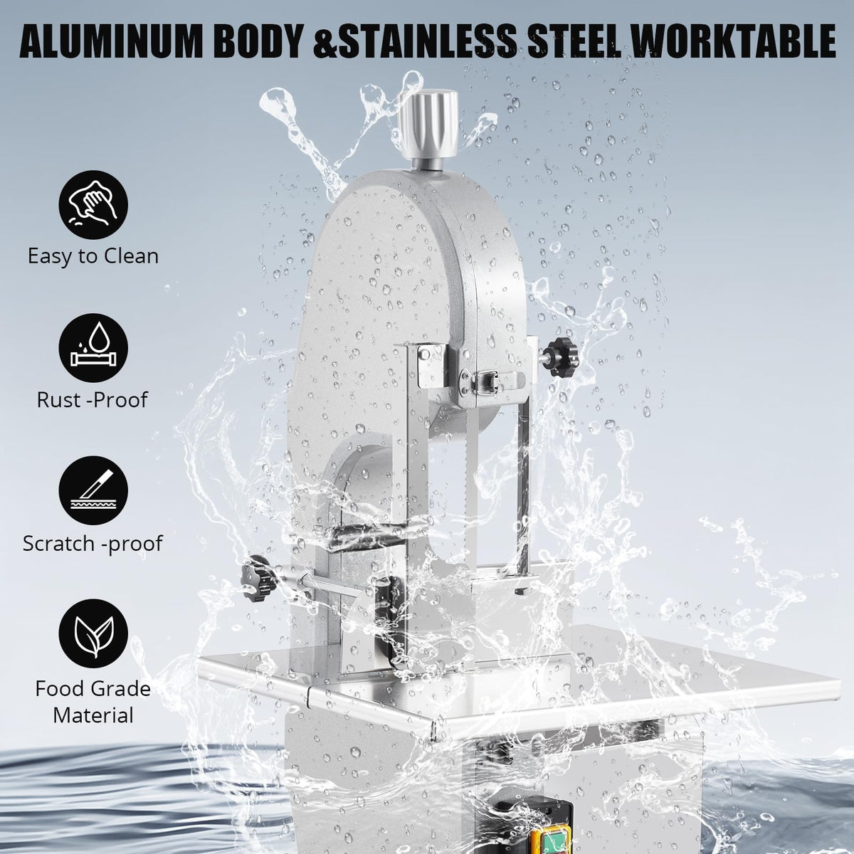 1100W Commercial Electric Bone Saw Machine, Frozen Meat & Bone Cutter with 5 Saw Blades, Adjustable 0.16-7.09 Inch Thickness, 19.3"x15" Stainless Work Table for Butcher Shops, Restaurants, Supermarket
