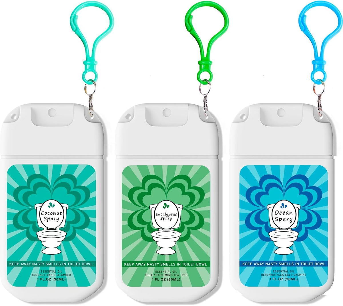 Skiennix Toilet Spray - Poop Odor Eliminator | Travel Size Air Freshener, 1 FL.OZ, 3 Pack, Ocean Coconut Eucalyptus Scent