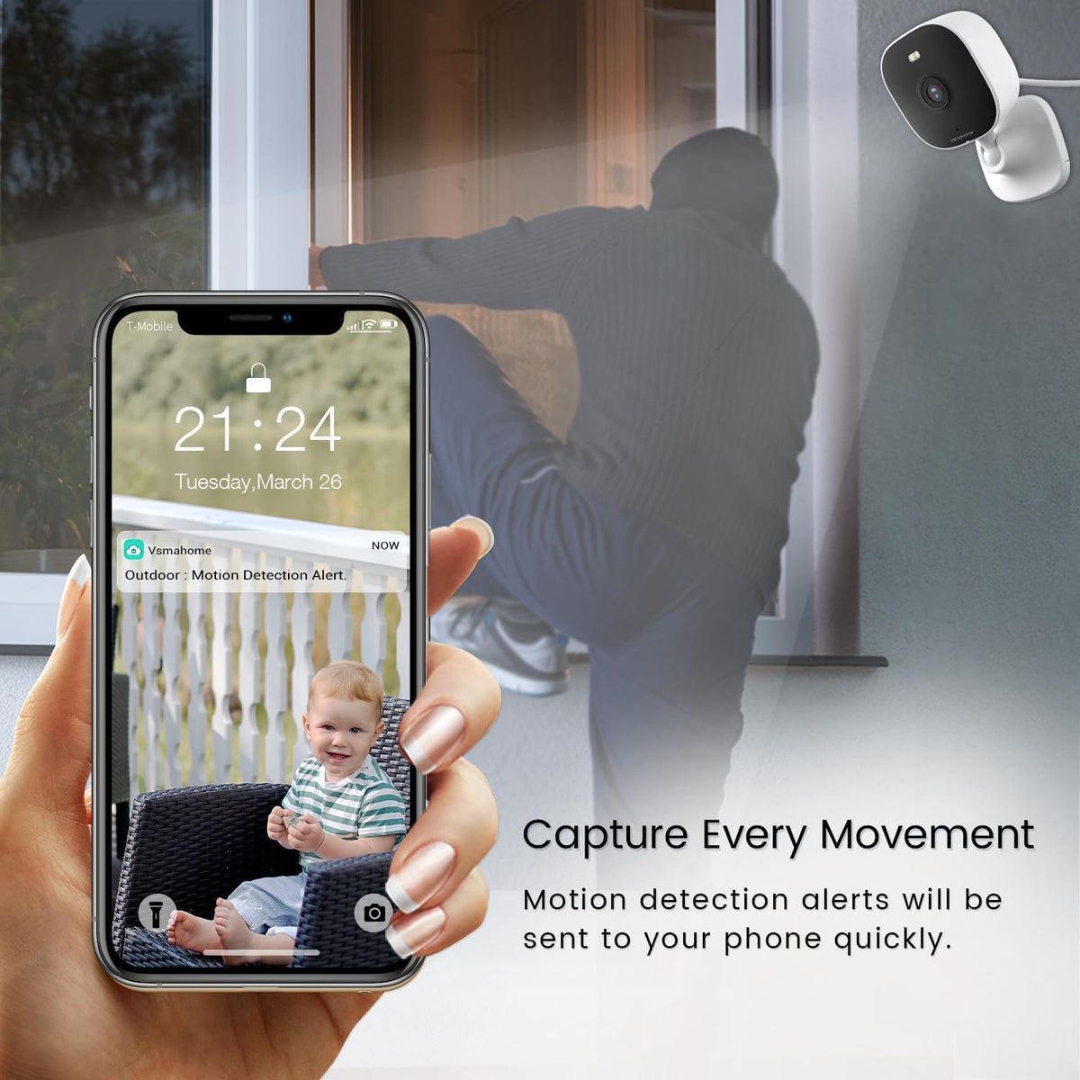 VSMAHOME 1080P 2.4G 2-Way Cameras for Home Security with Night Vision, Outdoor/Indoor Cameras for Baby/Elder/Dog/Pet