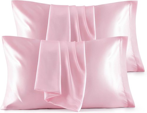 Bedsure Satin Pillowcase Set of 4 - Pink Silky Pillow Covers for Hair & Skin | 20x26 Inches with Envelope Closure