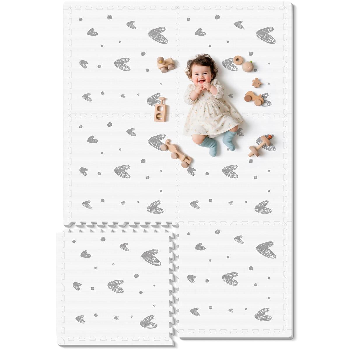 PIGLOG XL Baby Play Mat-72”x 48” Puzzle Play Mat,with 6 Foam Floor Tiles,Waterproof,Interlocking Foam Baby Mat for Babies&Toddlers,Expandable Tiles with Edges,Tummy Time Mat(Love)
