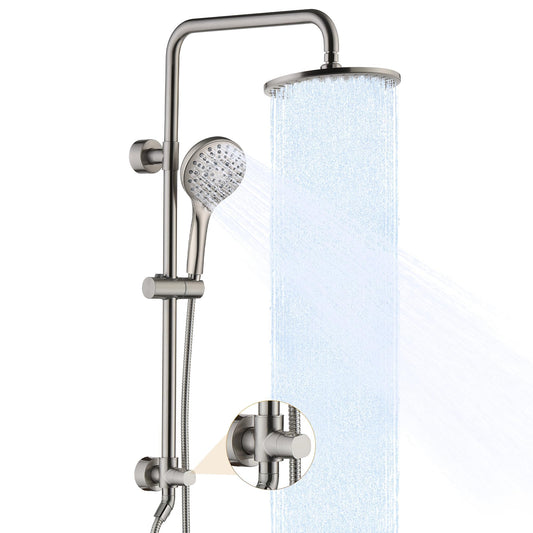 BRIGHT SHOWERS Rain Shower Heads System - 9 Inch Rainfall Shower Head and Handheld Shower Head with Height Adjustable Holder, Solid Brass Rail and 60" Long Stainless Steel Shower Hose, Brushed Nickel