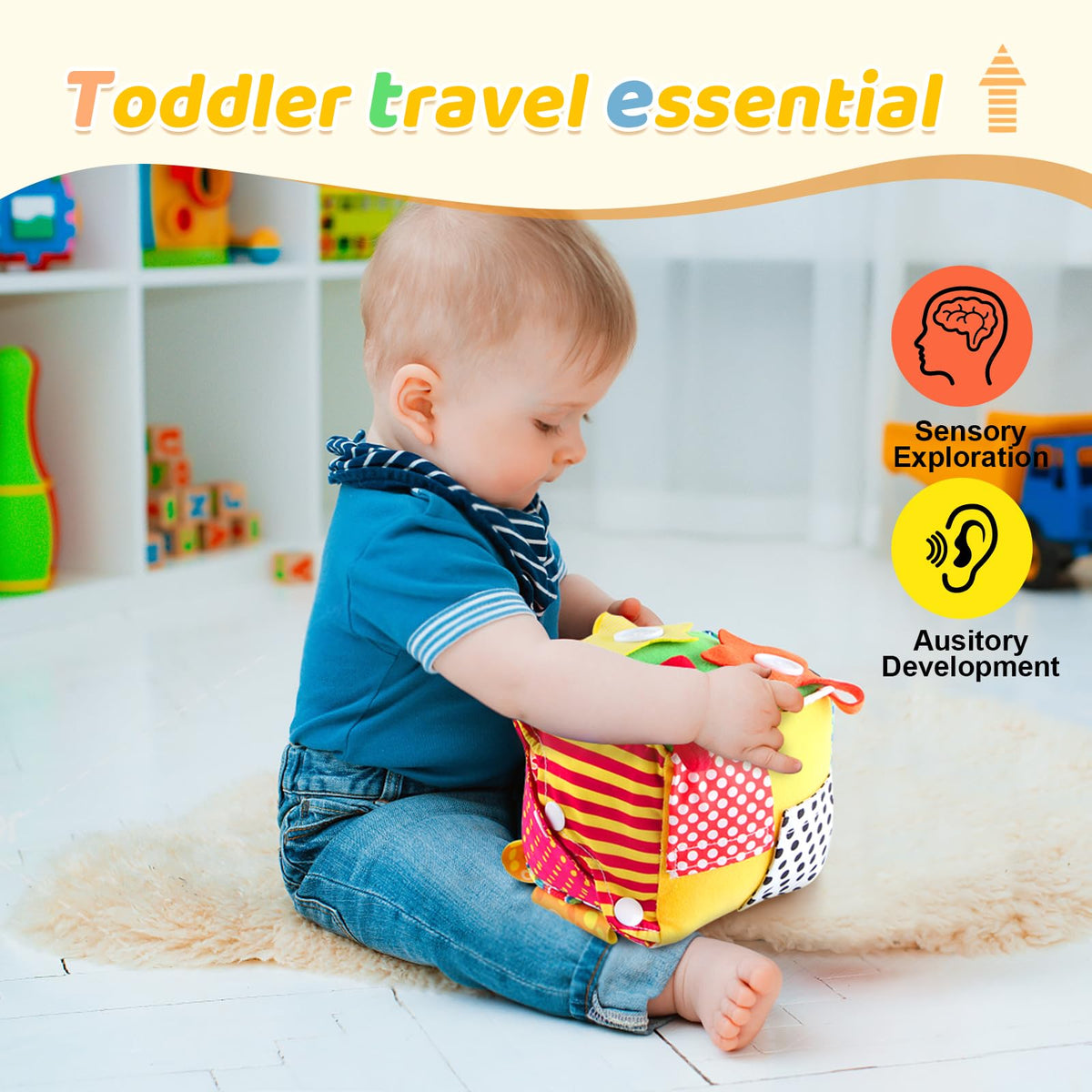 KAKIBLIN Cubic Activity Learning Toy with Zippers, Latches, Buckles, Laces, Snaps, Buttons and More - Perfect for Toddlers at Home, on Airplanes, Cars or Travel