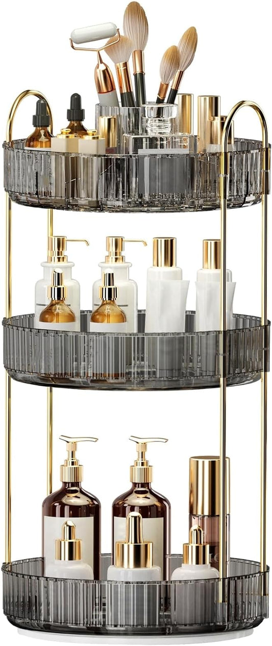 360° Rotating Makeup Organizer, Large-Capacity Skincare Make Up Storage 3 Tier Perfume Organizers Cosmetic Dresser Organizer with Makeup Brush Holder, Fits Bedroom, Bathroom, Vanity Shelf Countertop