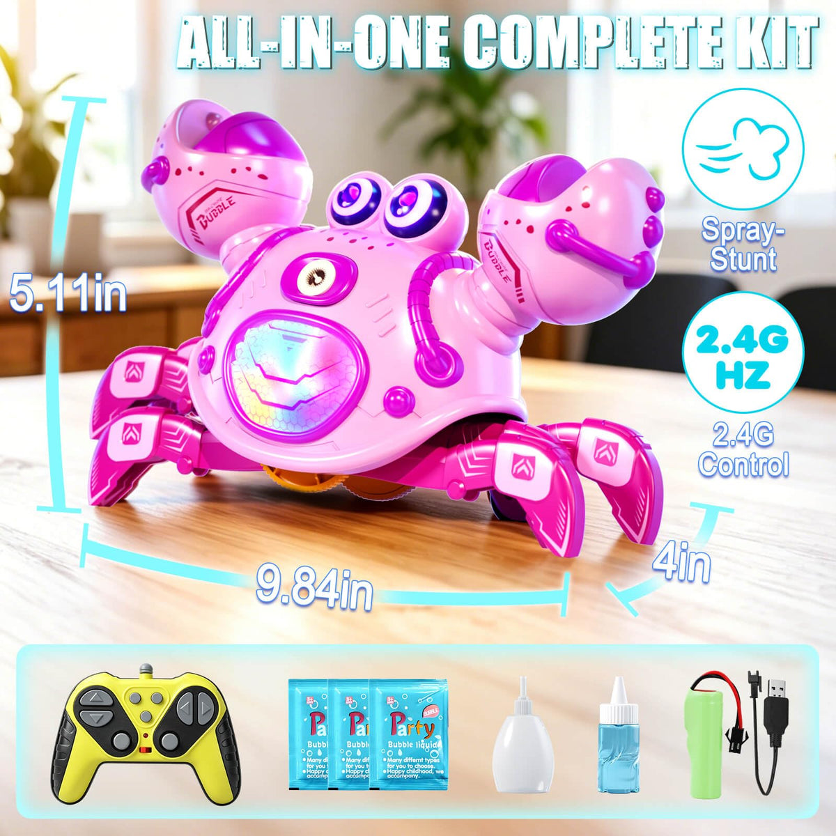 Gretex Crab Bubble Machine for Kids 3-6 Year Old: Remote Control Bubble Machine With Mist Spray Led Lights Music, AutoWalking Bubble Toy, Bubble Maker for Toddler Boys Girls Indoor Outdoor Party, Pink