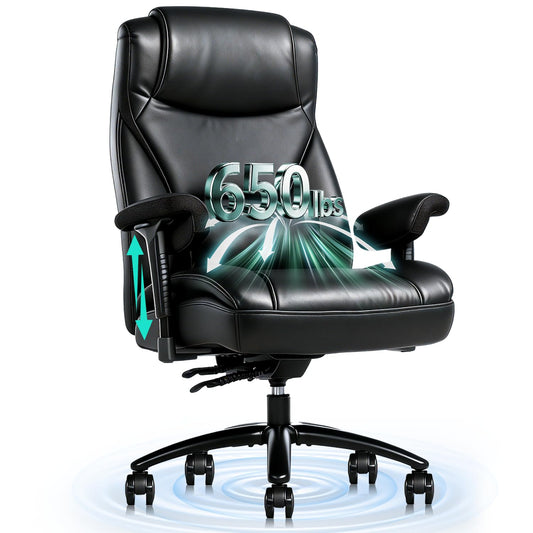 Big and Tall Office Chair - 650LBS Ergonomic Desk Chair, Leather High Back Executive Office Chairs, Plus Size High Back Desk Chair with Thick Cushion & Wide Seat, Heavy Duty Computer Gaming Chair