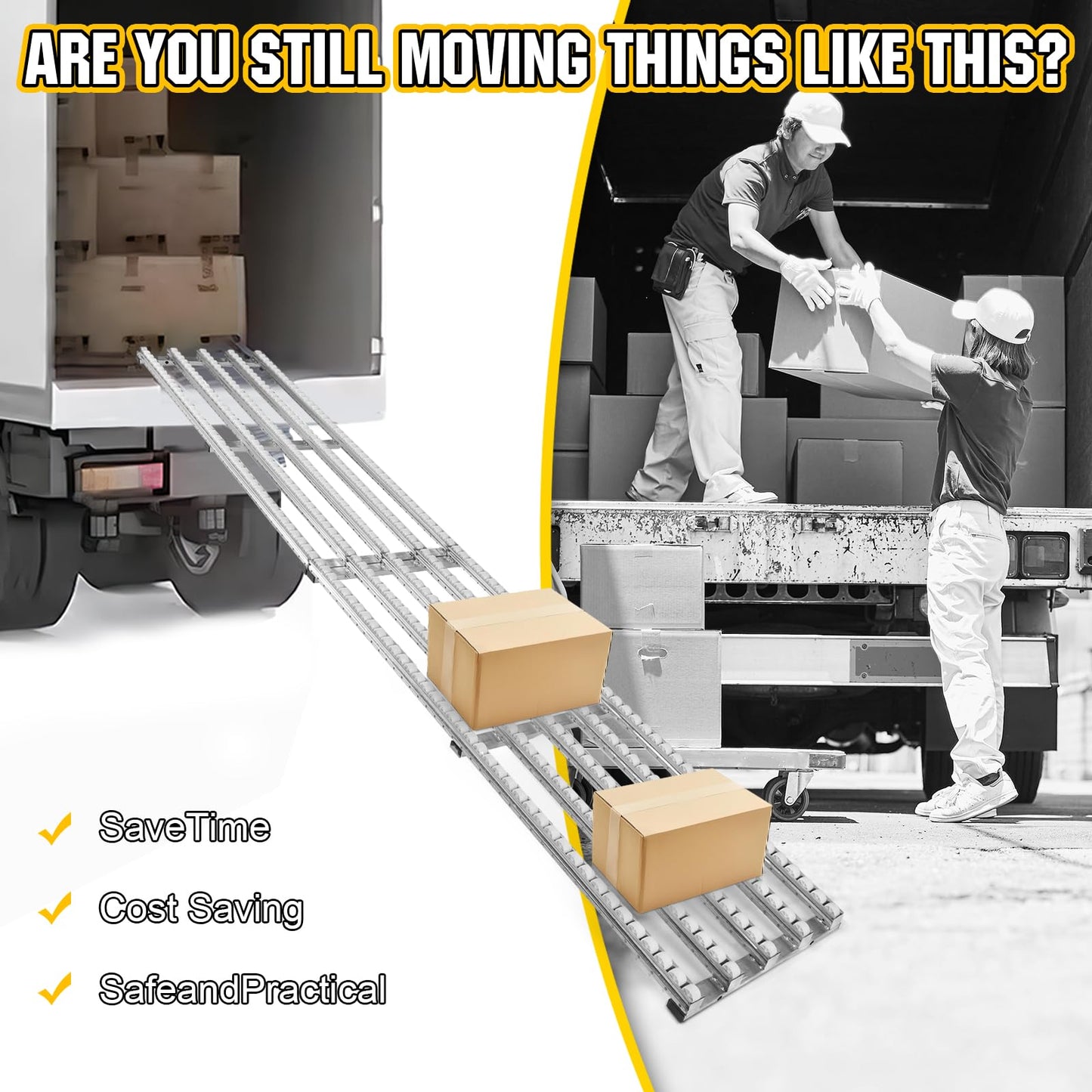 FASDRESS Light-Duty Gravity Conveyor, 118"x20" Unloading Slide Roller with 5-Row Wheels, Alloy Steel Unpowered Transmission Handling Artifact for Warehouse Dock Factory