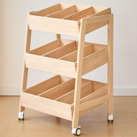 HaoGZMZFCL 3 Tier Wooden Toy Storage Organizer with Wheels for Toy Book Wood Storage Rack Open Display Shelf Kids Gift Natural