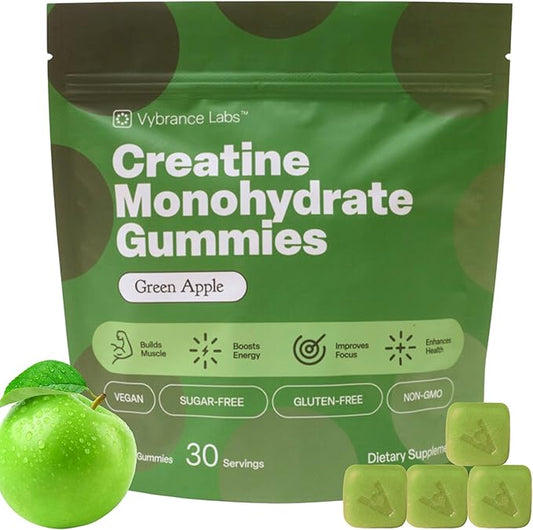 Creatine Gummies 5g – Sugar-Free Creatine Monohydrate + Taurine & B12 | Vegan, Gluten-Free | Green Apple Flavor | 120 Gummies for Strength, Energy & Focus for Women & Men