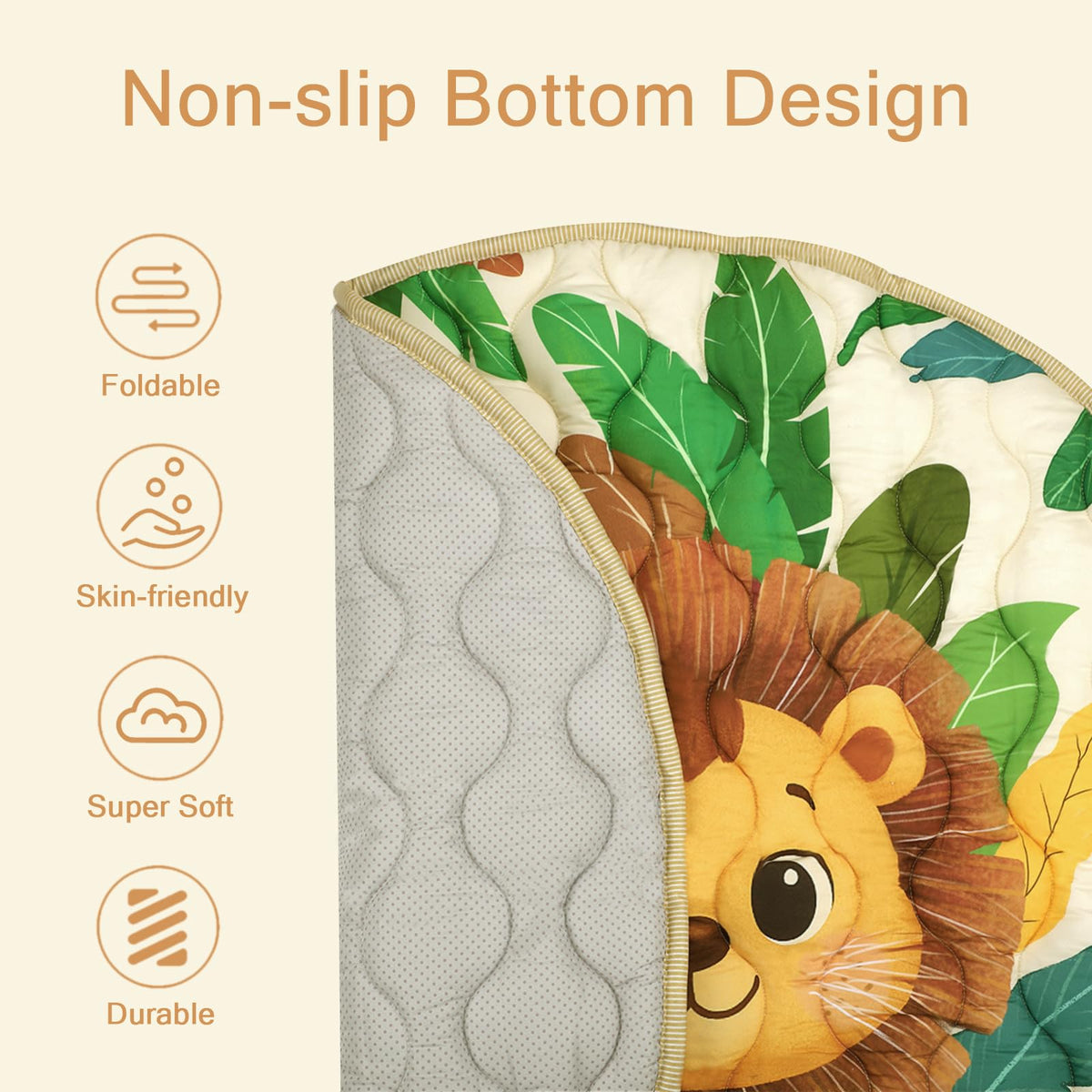 WINGHENLEE Baby Round Play Mat, Premium Thicker Foam Baby Mat for Floor, Tummy Time Foldable Baby Foam Play mat for Babies, 40 * 40 Round Anti-Slip Activity Mats for Infant and Toddler, Lion