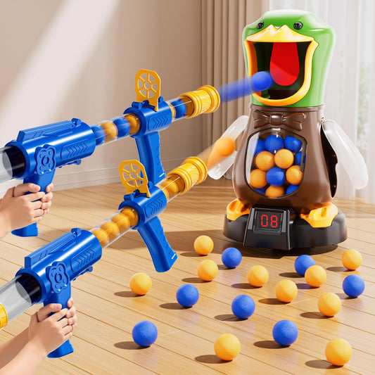 NIPLOOOW Duck Shooting Toys for Kids 3-5, Movable Target Shooting Games with 2 Air Pump Launcher, LCD Score Record, Sound, 48 Foam Balls, Birthday Gift for Boys Girls Ages 3 4 5 6 7 8 Years Old