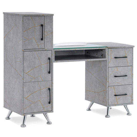 BarberPub Manicure Table, Nail Makeup Desk with Drawers, Storage Beauty Salon Workstation 2611 (Gold&Grey)