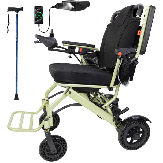 33lb Ultra Lightweight Electric Wheelchairs for Adults - 15 Mi Range & 360W Dual Motor, 330lb Capacity, 2s Instant Foldable Motorized Wheelchair with Removable Battery, Airplane Approved(Apple Green)