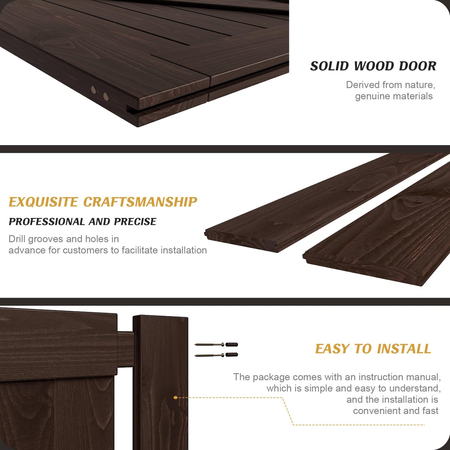 FREDBECK 30in x 80in Brown Barn Door with 5ft (60inch) Barn Door Hardware Track Kit and Handle Included, Double Surfaces,Simple Assembly is Required,K-Frame,Coffee