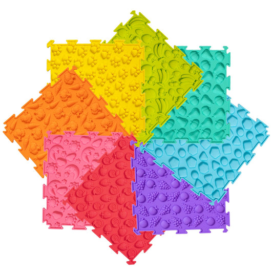 Anjinwiper 8 Pcs Sensory Mats, Sensory Tiles Puzzle Floor Mat for Kids Sensory Room Items，Different Patterns and Colors - Silicone Massage
