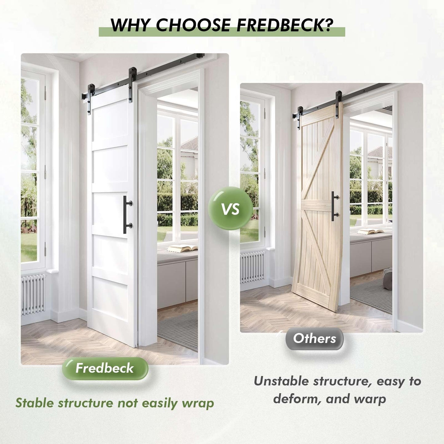 Fredbeck 30x84 inch White Barn Door with 5.5FT Sliding Door Hardware Kit Included & Handle,Solid,MDF, PVC Surface,DIY Assembly,5-Panel,Fit 27in-28in Opening