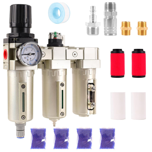 3/4" NPT Industrial Grade 3 Stage Air Compressor Drying System, 0-240 PSI, Particulate & Coalescing Filters, Auto Drain Air Compressor Water Separator System Filter Oil for Paint Spray＆ Plasma Cutter