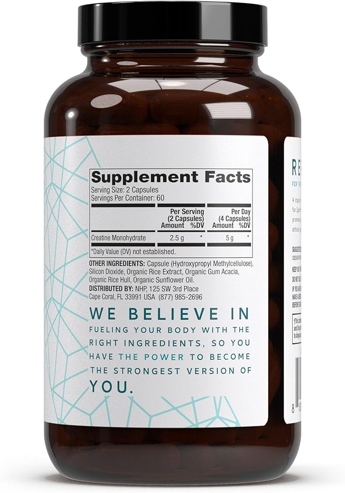 Dr. Mercola Pure Power Creatine Monohydrate, 60 Servings (120 Capsules) 2.5g Per Serving, Dietary Supplement, Strength and Energy, Non-GMO, NSF Certified for Sport