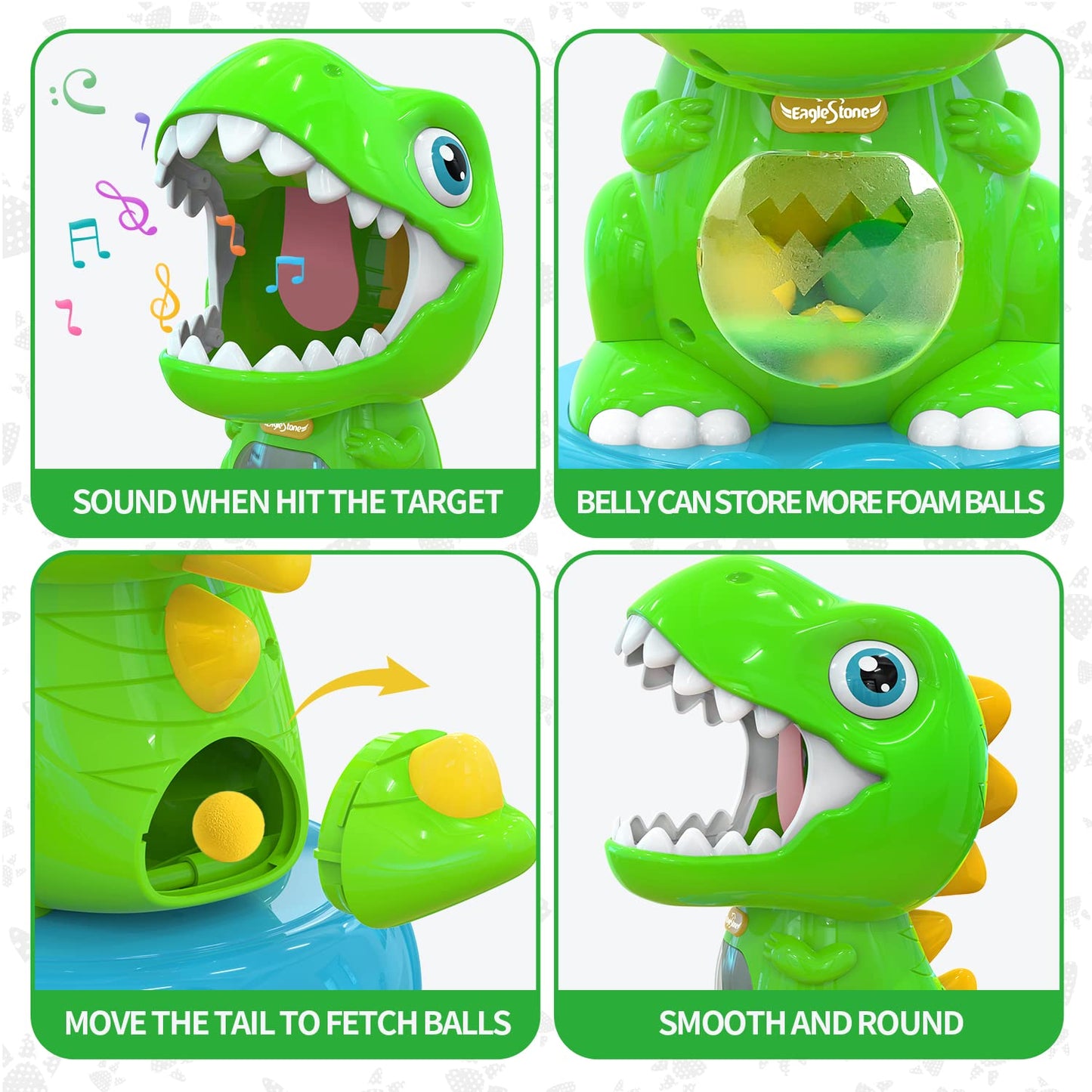EagleStone Movable Dinosaur Shooting Toys for Kids 5-7 with Spraying, Electronic Target Game Toy with 2 Pump Guns, 48 Foam Balls, Party Favor Christmas Toys with Score Record, Sound
