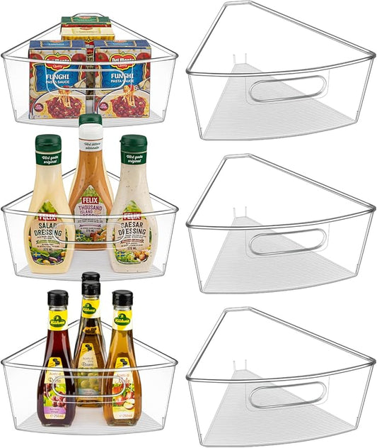 JEISSLIA Lazy Susan Cabinet Organizer Bins for 26"/ 28"/ 32" Diameter Corner Organizer, Plastic Cabinet Storage Bin, 1/8 Wedge - Food Safe, BPA Free, with Non-Slip Pads (for 28" Diameter, 6 Pack)