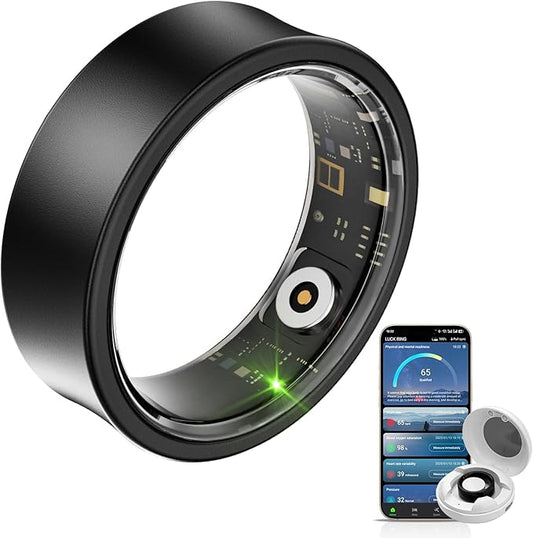 Smart Ring for Women Men, Health Fitness Tracker, 10ATM Waterproof Ring for iOS and Android, No Subscription Fee (Black, 9)