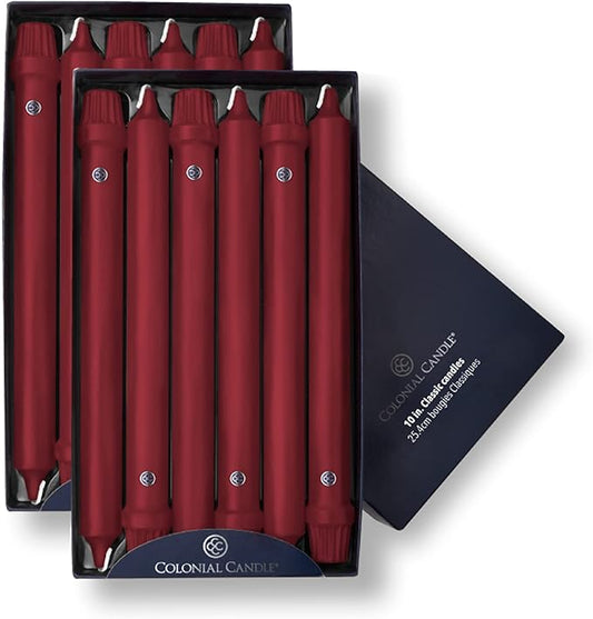 Colonial Candle NCC10.1620 Traditional Cranberry Taper Candles, 10", Maroon, Burgundy, Red