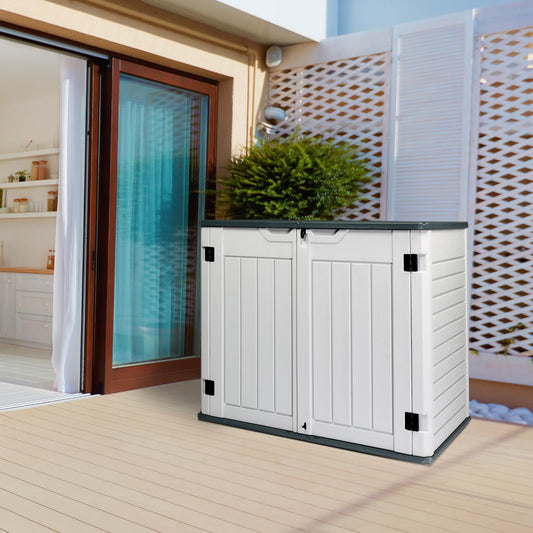 260 Gallon Deck Box, Outdoor Large Storage for Patio Furniture Cushions, Garden Pool Accessories, Deck Box Outdoor Storage Boxes for Patio Furniture 50""W x 29""D x 41"" H, White / Grey