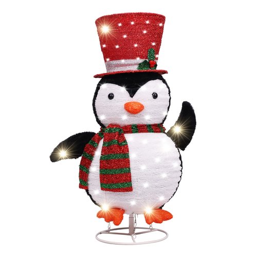Lighted Christmas Tinsel Penguin, Pop Up Outdoor Christmas Holiday Decoration, 30Inch Light Up Penguin with LED Lights for Indoor Outdoor Xmas Holiday Garden Yard Lawn Decor