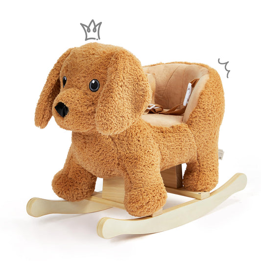 Baby Rocking Horse,Poodle Wooden Rocking Horse for Toddlers 1 Year Old Cute Dog Stuffed Plush Ride-on Toy Rocking Animal for Baby Boys and Girls Nursery/Child Christmas or Birthday Gift